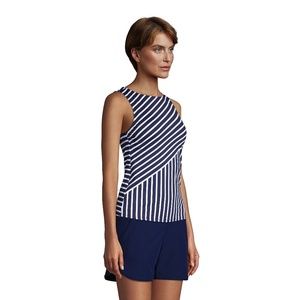 Land's End High Neck Sun Protection Modest Tankini Navy/White